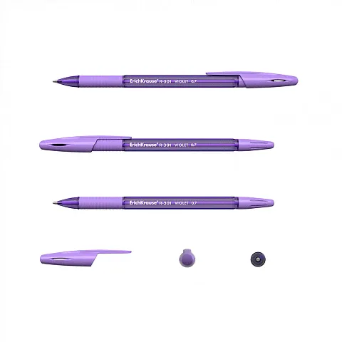 Ручка шариковая фиолетовая 0,7/0,35 ERICH KRAUSE R-301 Violet Stick&Grip корпус тонированный с резиновым держателем стержень 130мм, арт. 44592/44595-0